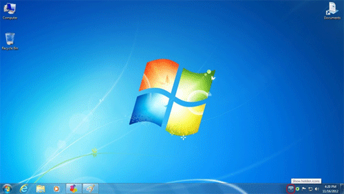 Windows 7 Desktop, System Tray, Hidden Files, ESET Icon